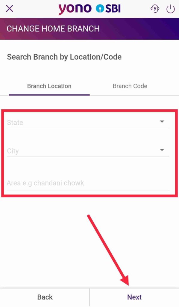Fill the details about Branch Location