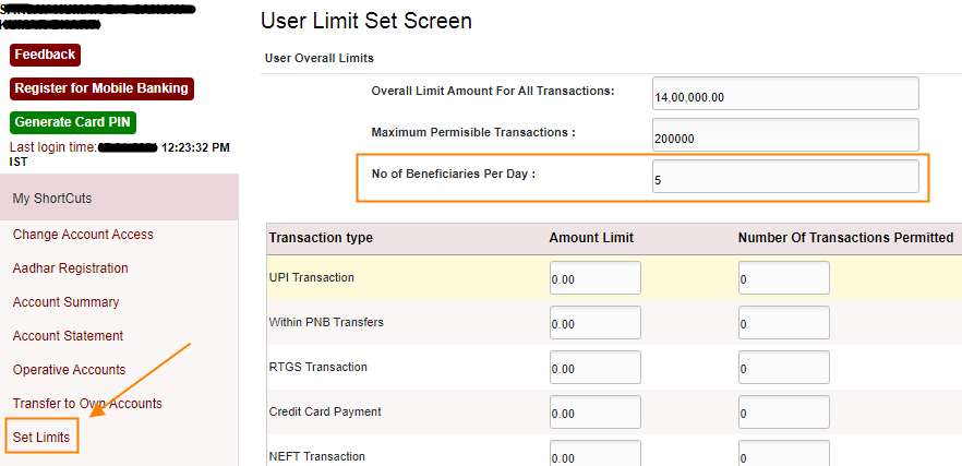 Maximum beneficiaries to be added in a day limit is not set. where I go to set or added in a day limit