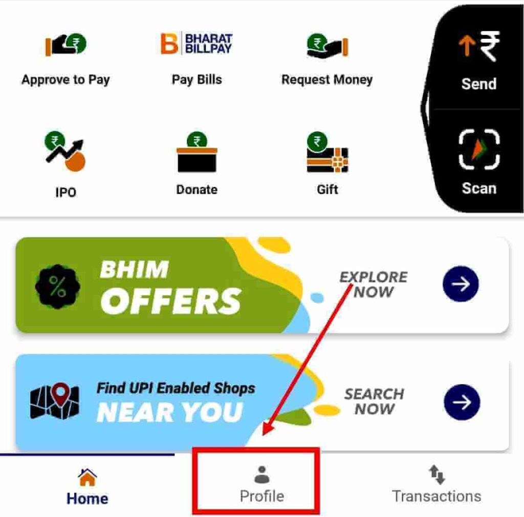  Click on the tab Profile on the bottom of BHIM Home Page