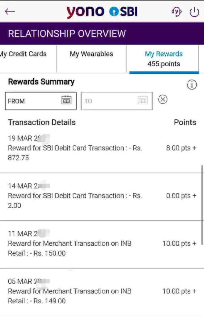  scroll down you will able to see Rewards Summary and your transaction details