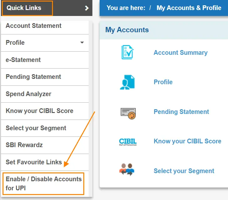 How to Enable or Disable Accounts for UPI in SBI Online?