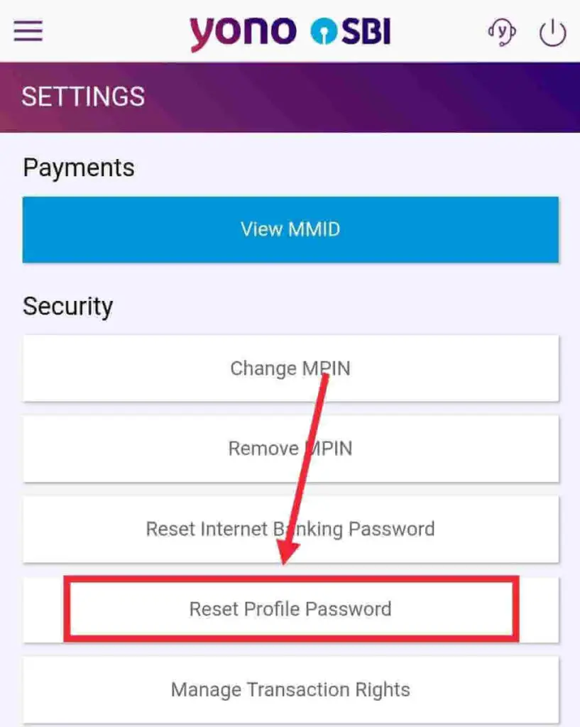 Reset Profile password via YONO SBI App