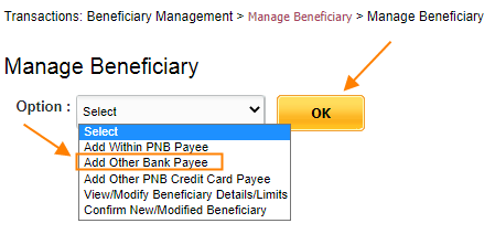 Select Add other bank Payee