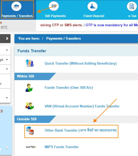 How to transfer money through SBI net banking