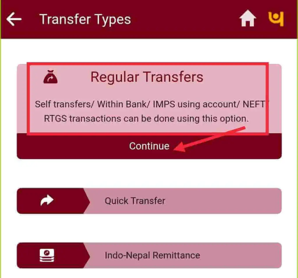 Click on Regular transfers and then continue