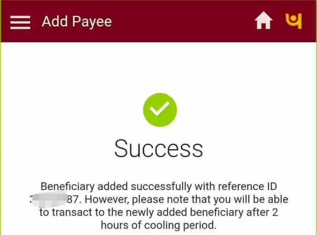 Beneficiary successfully added