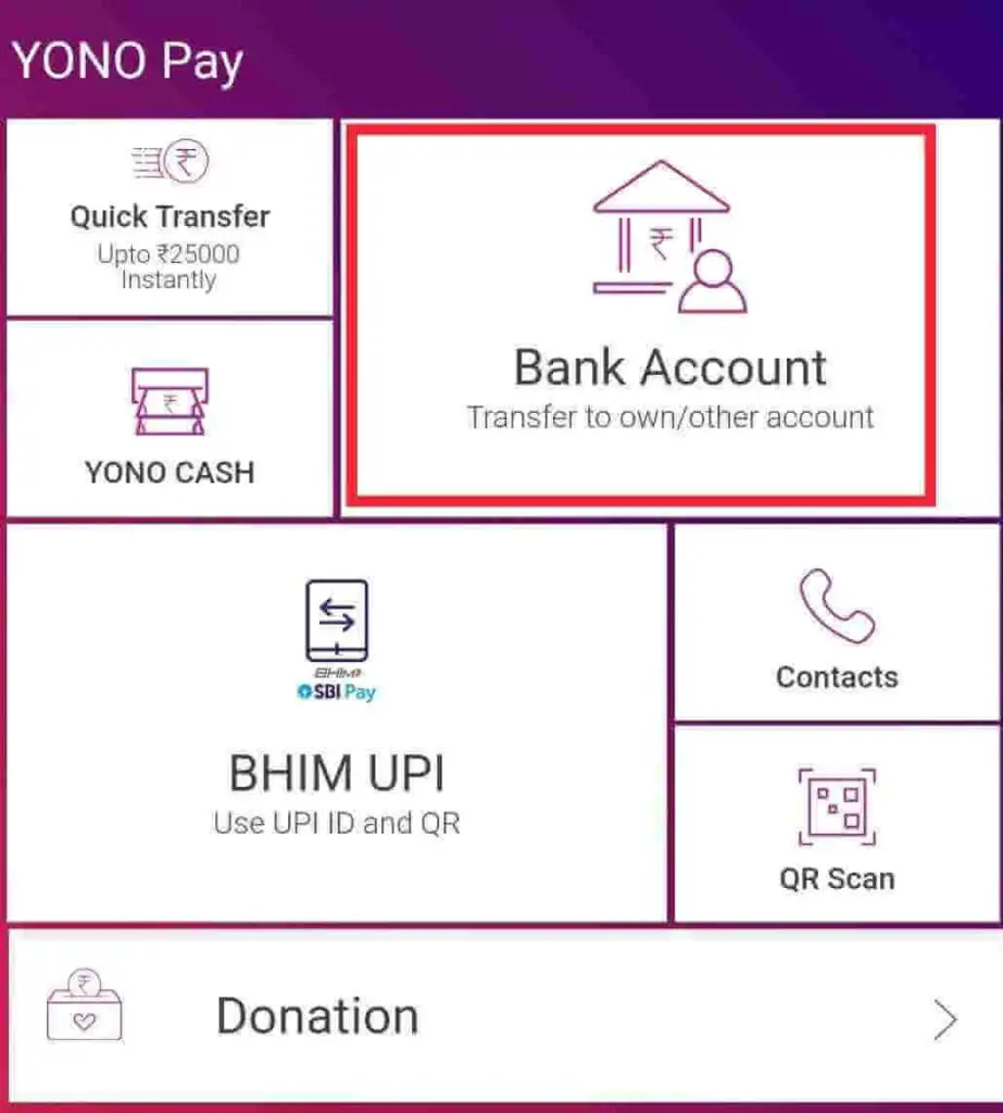 Click on Bank Account option
