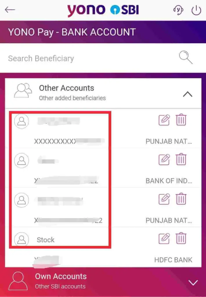 Select Beneficiary account details from the drop down