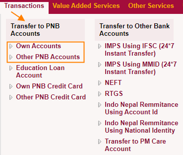 Transfer with in PNB