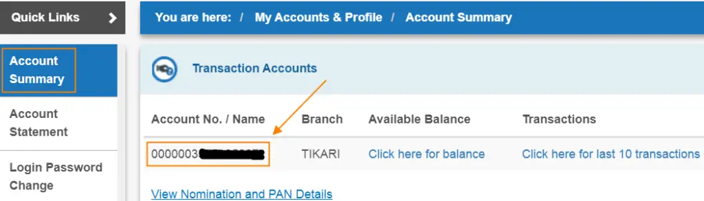 Get SBI Account number through SBI Internet Banking