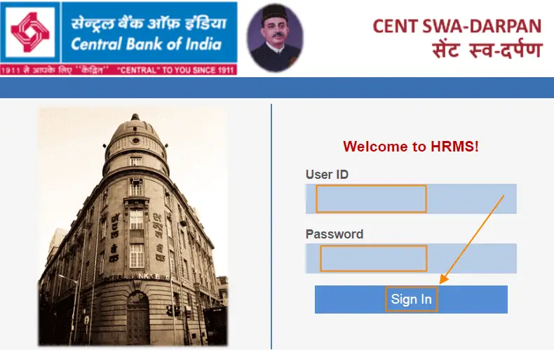 Central Bank Of India Cent Swa Darpan HRMS Portal Login