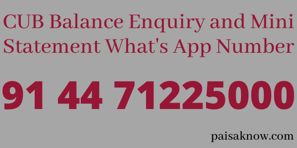 City Union Bank Balance Enquiry and Mini Statement What's App Number
