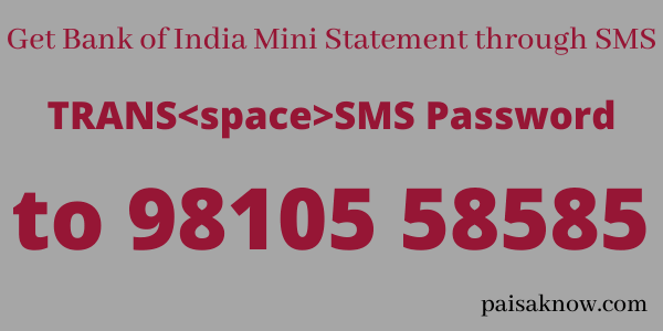 Get Bank of India Mini Statement through SMS