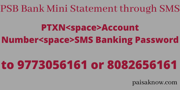 Get Punjab and Sind Bank Mini Statement through SMS