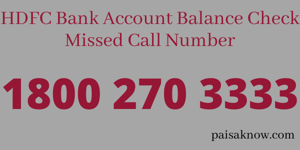 HDFC Bank Account Balance Check Missed Call Number