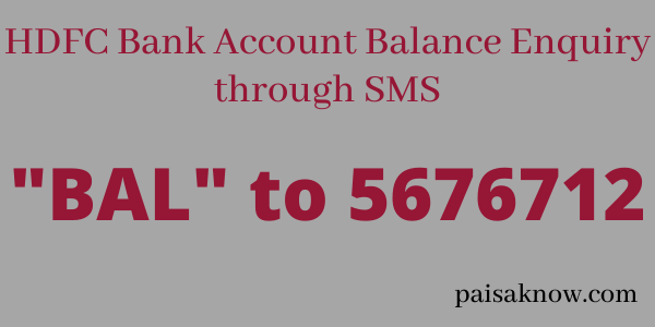 HDFC Bank Account Balance Enquiry through SMS