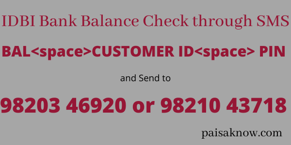 IDBI Bank Balance Check through SMS