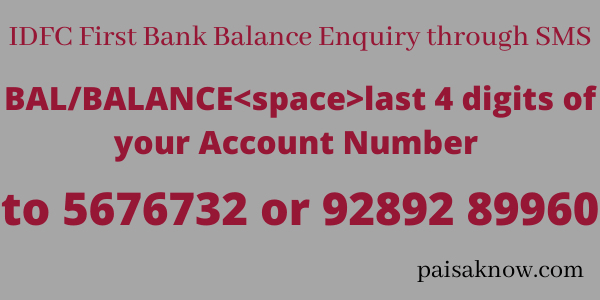 IDFC First Bank Balance Enquiry through SMS