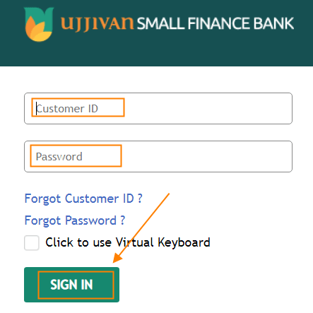 Enter your Customer ID , newly created Password and click on the Sign In button.