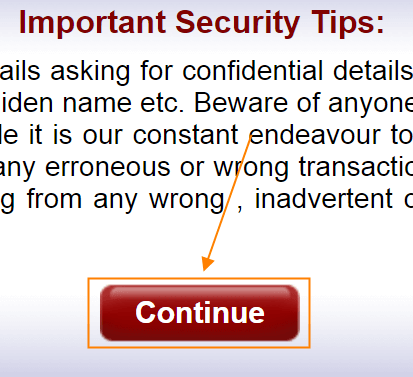 Read Security tips and then click on the Continue button.