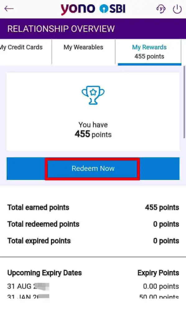 You will able to see your total reward points on your Card.