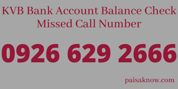 KVB Bank Account Balance Check Missed Call Number
