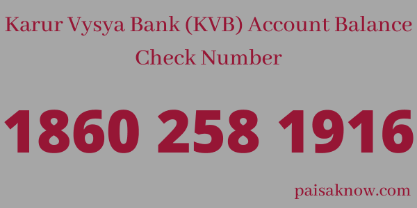 Karur Vysya Bank (KVB) Account Balance Check Number