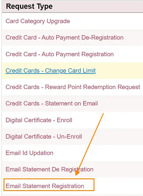 click on the option Email Statement Registration link