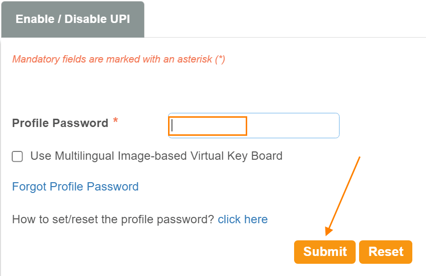 Enter your profile password and click on the Submit button.