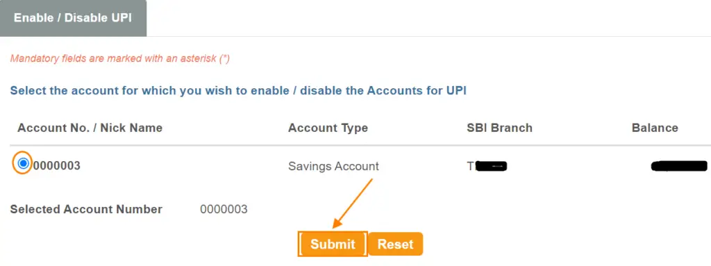 Select the account for which you wish to enable / disable the Accounts