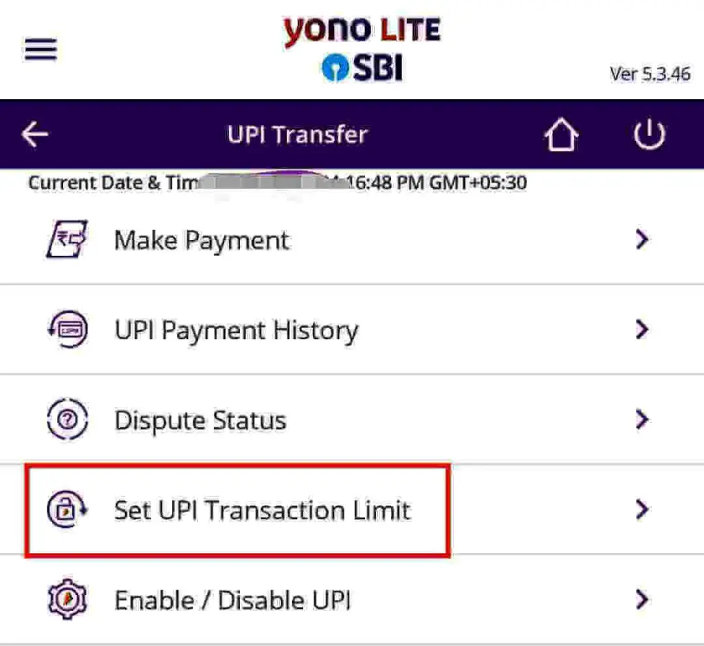 click on Set UPI Transaction Limit option