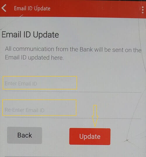 Enter your New Email ID, Re-Enter New Email ID and click on the Update button