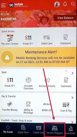How to change/transfer Kotak Bank account Branch online through Kotak Mobile App