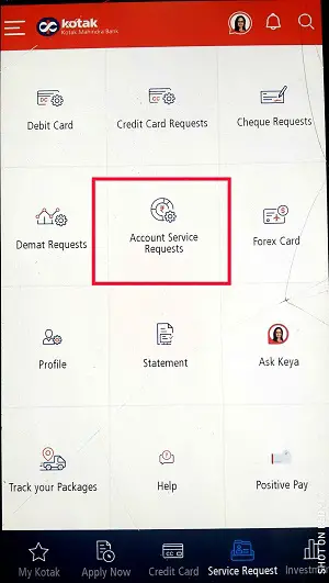 On the next screen Select Account Service Requests option.