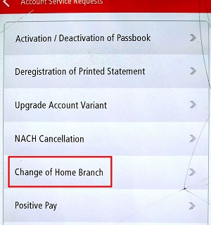 select the option Change of Home Branch and enter your MPIN