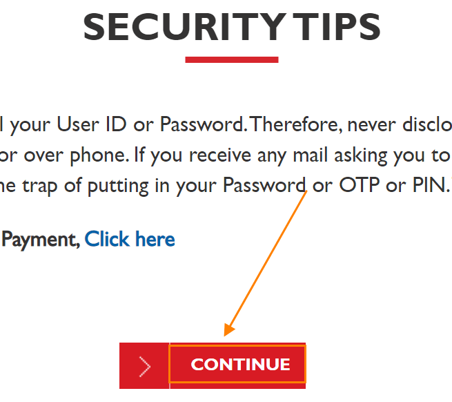 On the next page read the Security tips and click on the Continue button.